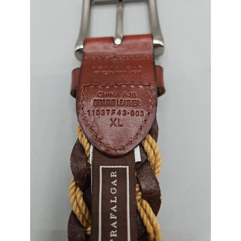 Trafalgar Belt Brown Leather & Canvas Woven Braided Mens XL 42 1-3/8